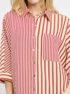 Umgee Raspberry Ribbons Oversized Striped Button Down Top-Women's Shirts & Tops-Shop Z & Joxa