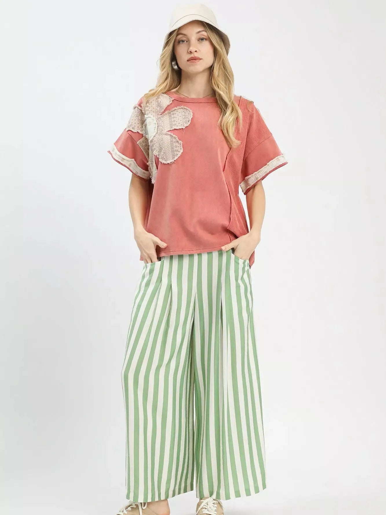 Umgee Rose Patch French Terry Top with Flower Patch-Women's Shirts & Tops-Shop Z & Joxa