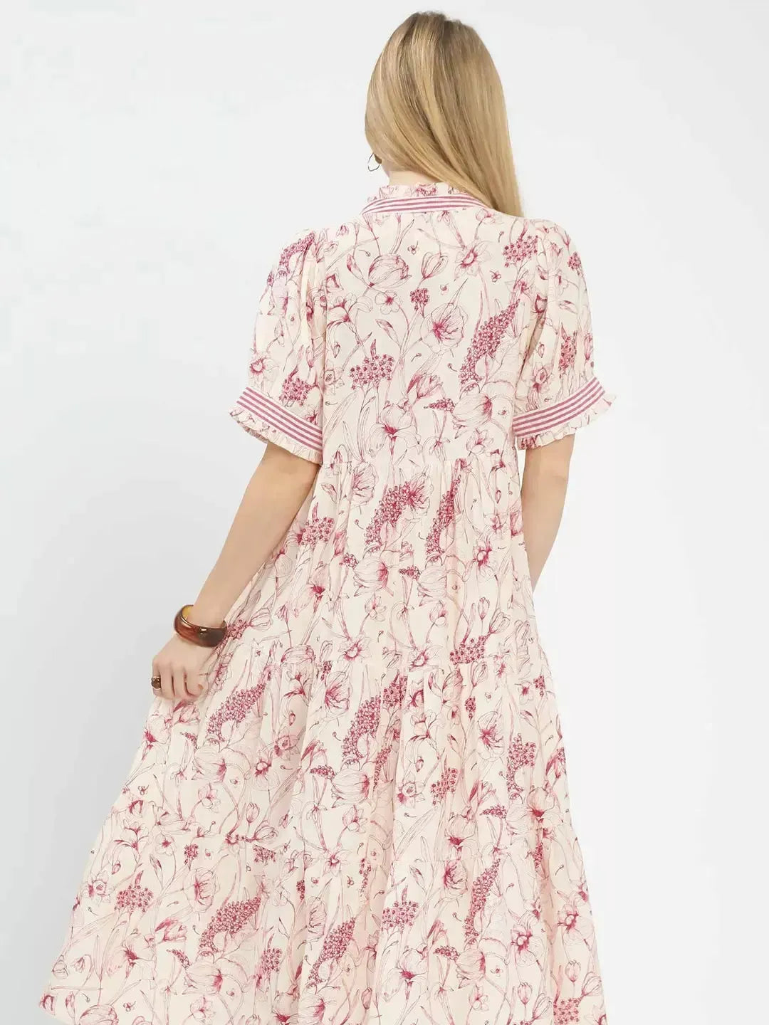Umgee Rosy Reverie Floral Tiered Midi Dress with Ruffle Trim-Women's Dresses-Shop Z & Joxa