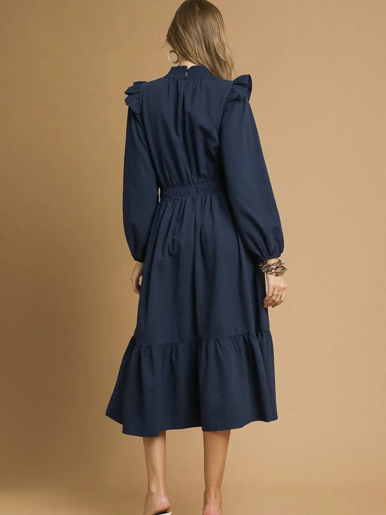 Umgee Ruffle Charm Textured Midi Dress with Ruffles-Women's Dresses-Shop Z & Joxa