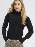 Umgee Ruffle Me Softly Mock Neck Puff Sleeve Sweater-Women's Shirts & Tops-Shop Z & Joxa