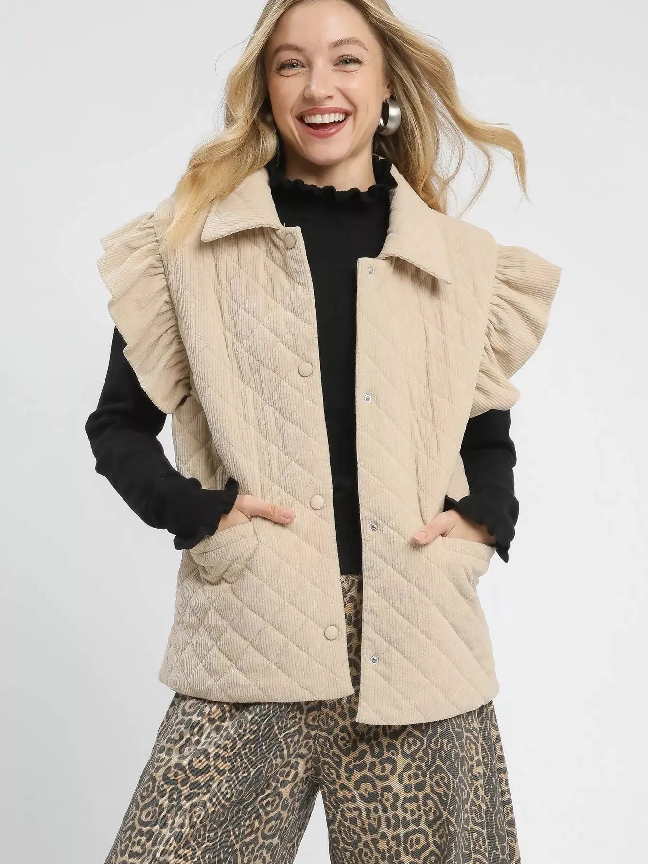 Umgee Ruffle Me Softly Mock Neck Puff Sleeve Sweater-Women's Shirts & Tops-Shop Z & Joxa