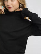 Umgee Ruffle Me Softly Mock Neck Puff Sleeve Sweater-Women's Shirts & Tops-Shop Z & Joxa