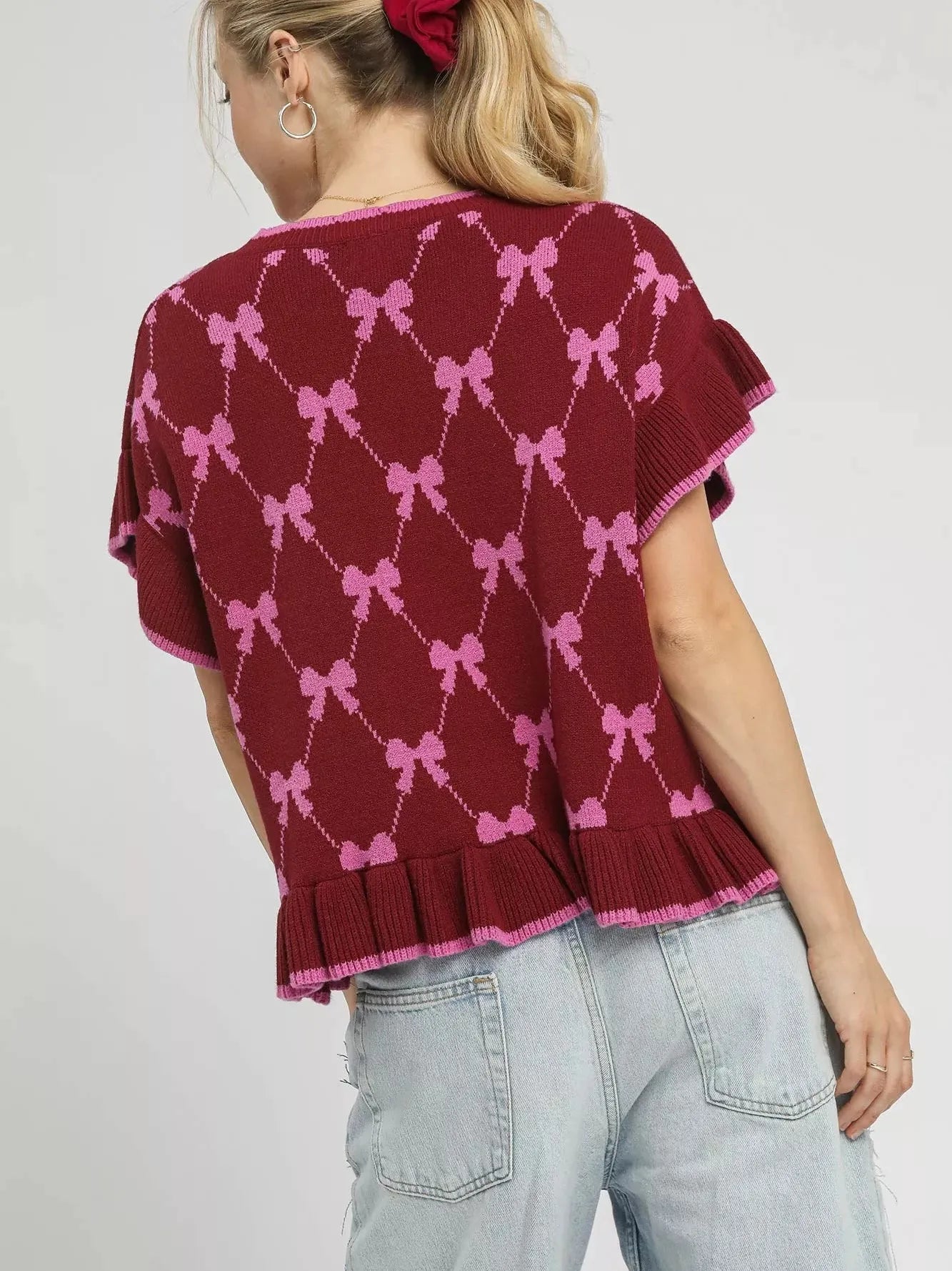 Umgee Ruffles + Bows Knit Ruffle Sleeve Sweater-Women's Shirts & Tops-Shop Z & Joxa