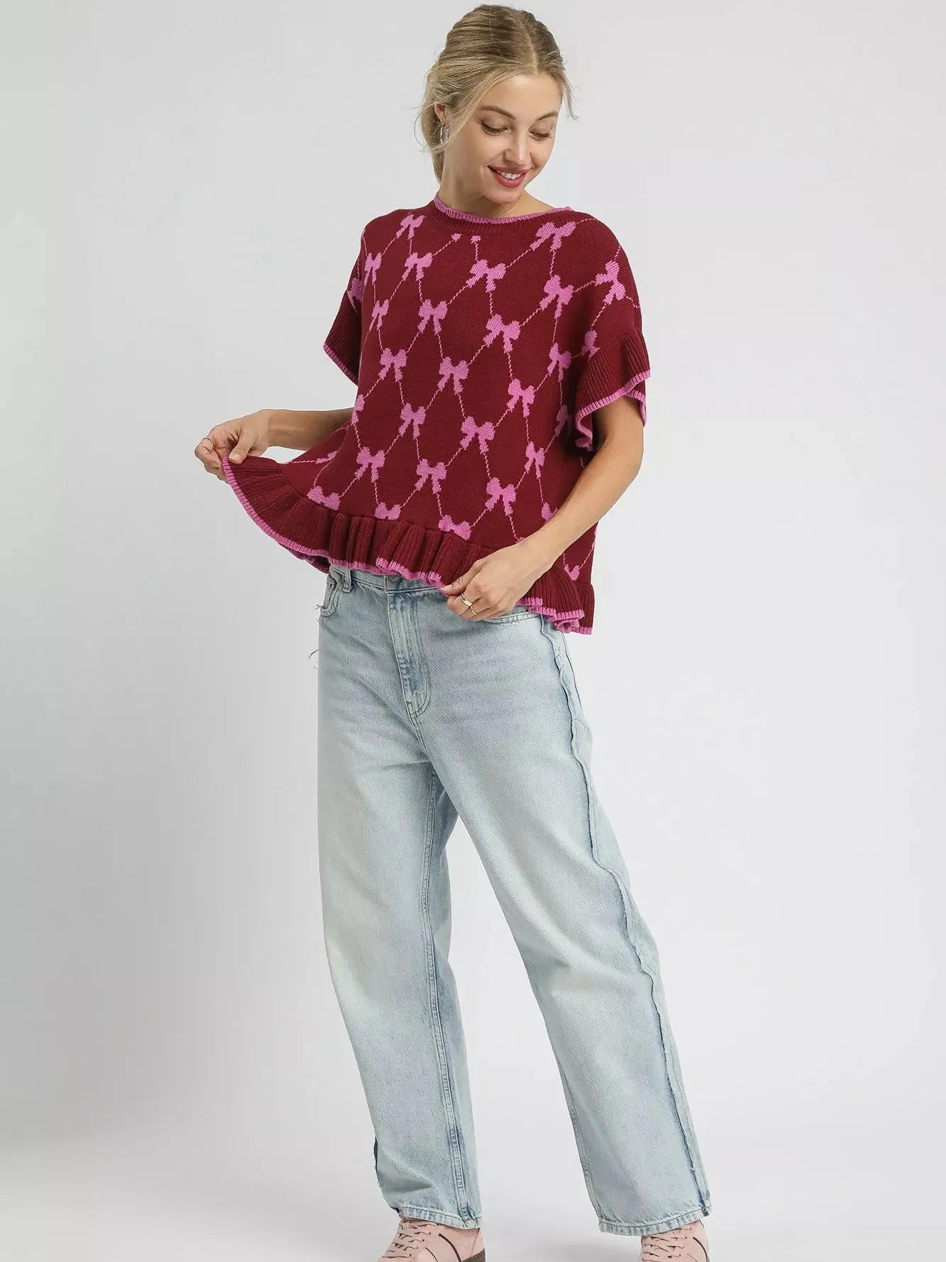 Umgee Ruffles + Bows Knit Ruffle Sleeve Sweater-Women's Shirts & Tops-Shop Z & Joxa