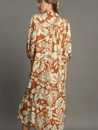 Umgee Rust Romance Tiered Long Sleeve Midi Dress-Women's Dresses-Shop Z & Joxa