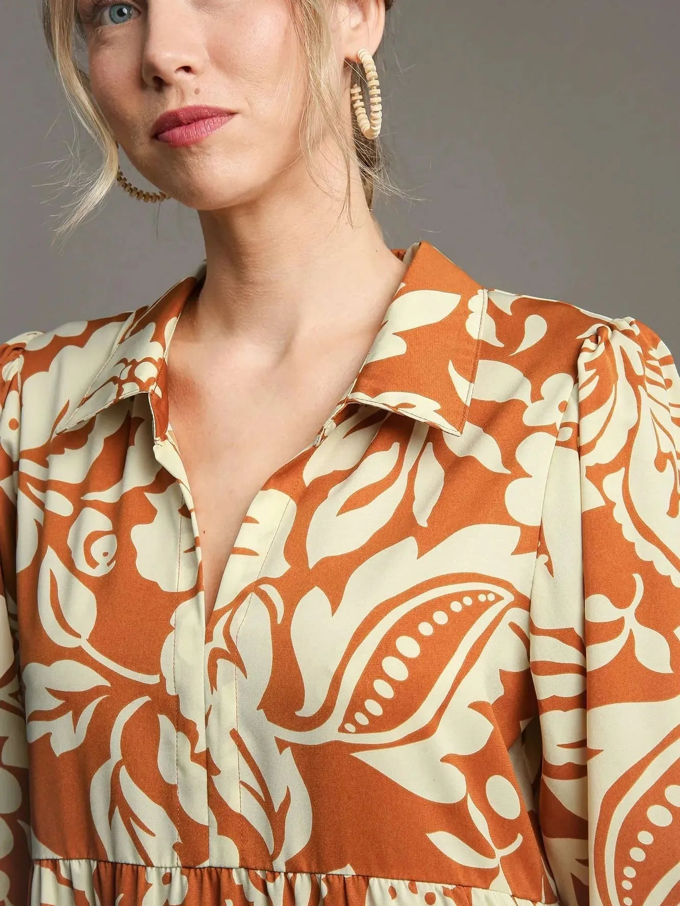 Umgee Rust Romance Tiered Long Sleeve Midi Dress-Women's Dresses-Shop Z & Joxa