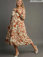 Umgee Rust Romance Tiered Long Sleeve Midi Dress-Women's Dresses-Shop Z & Joxa