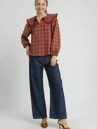 Umgee Rusty Ruffle Long Sleeve Blouse with Ruffle Collar-Women's Shirts & Tops-Shop Z & Joxa