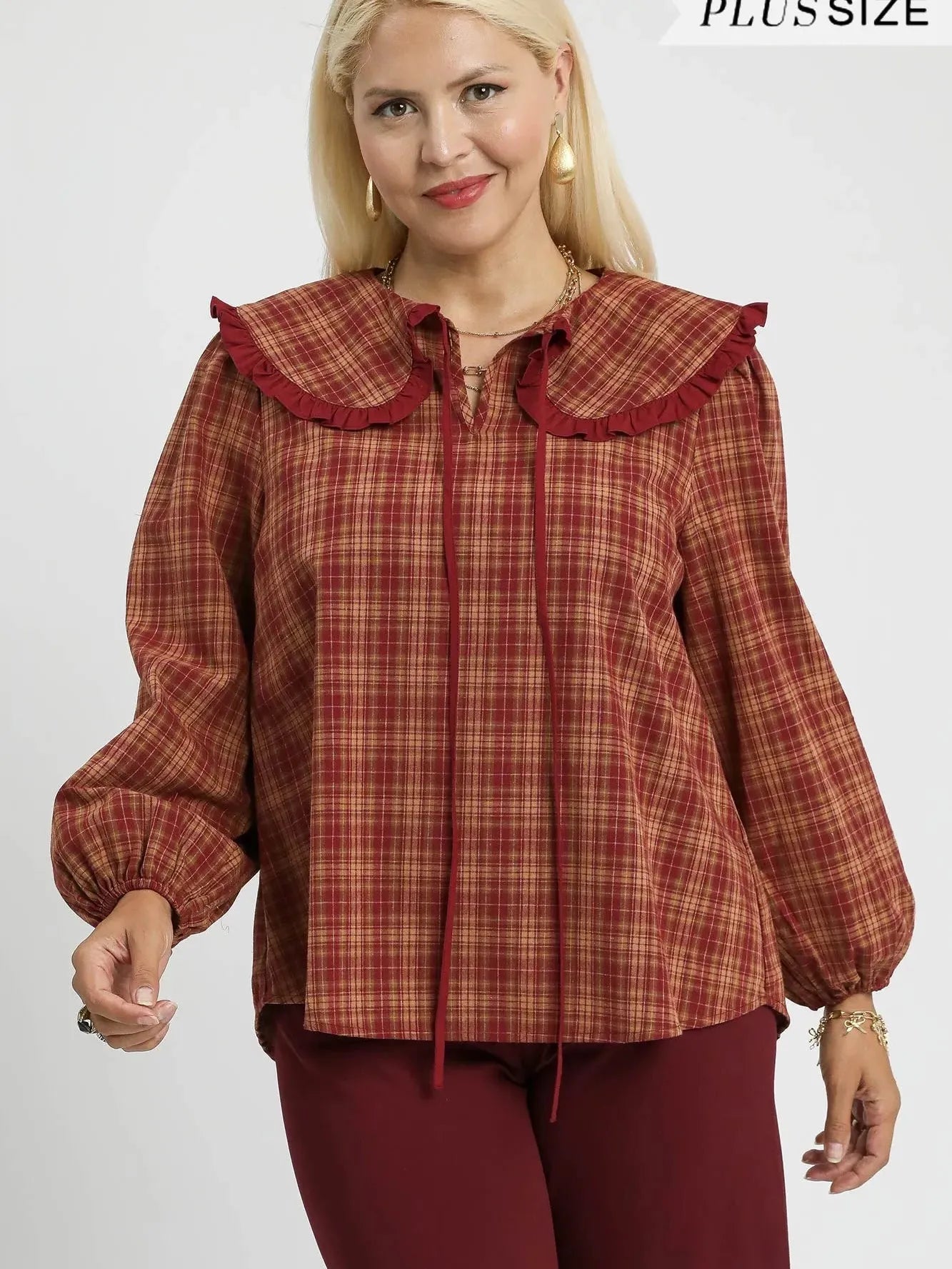Umgee Rusty Ruffle Long Sleeve Blouse with Ruffle Collar-Women's Shirts & Tops-Shop Z & Joxa