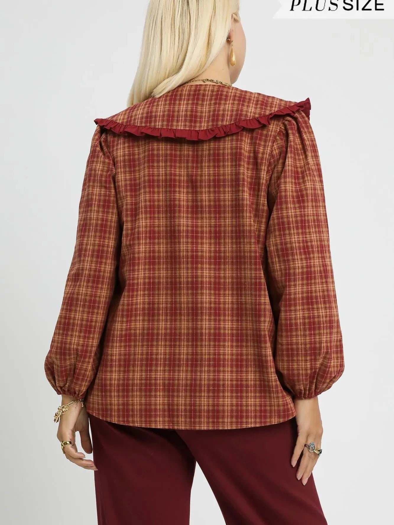 Umgee Rusty Ruffle Long Sleeve Blouse with Ruffle Collar-Women's Shirts & Tops-Shop Z & Joxa