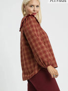 Umgee Rusty Ruffle Long Sleeve Blouse with Ruffle Collar-Women's Shirts & Tops-Shop Z & Joxa