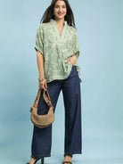 Umgee Sage Botanica Floral Top with Sage Trim-Shirts & Tops-Shop Z & Joxa