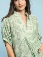 Umgee Sage Botanica Floral Top with Sage Trim-Shirts & Tops-Shop Z & Joxa