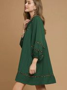 Umgee Savannah Swing Babydoll Dress with Leopard Trim Green-Women's Dresses-Shop Z & Joxa