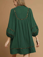 Umgee Savannah Swing Babydoll Dress with Leopard Trim Green-Women's Dresses-Shop Z & Joxa
