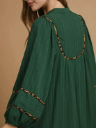 Umgee Savannah Swing Babydoll Dress with Leopard Trim Green-Women's Dresses-Shop Z & Joxa