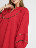 Umgee Savannah Swing Babydoll Dress with Leopard Trim Red-Women's Dresses-Shop Z & Joxa