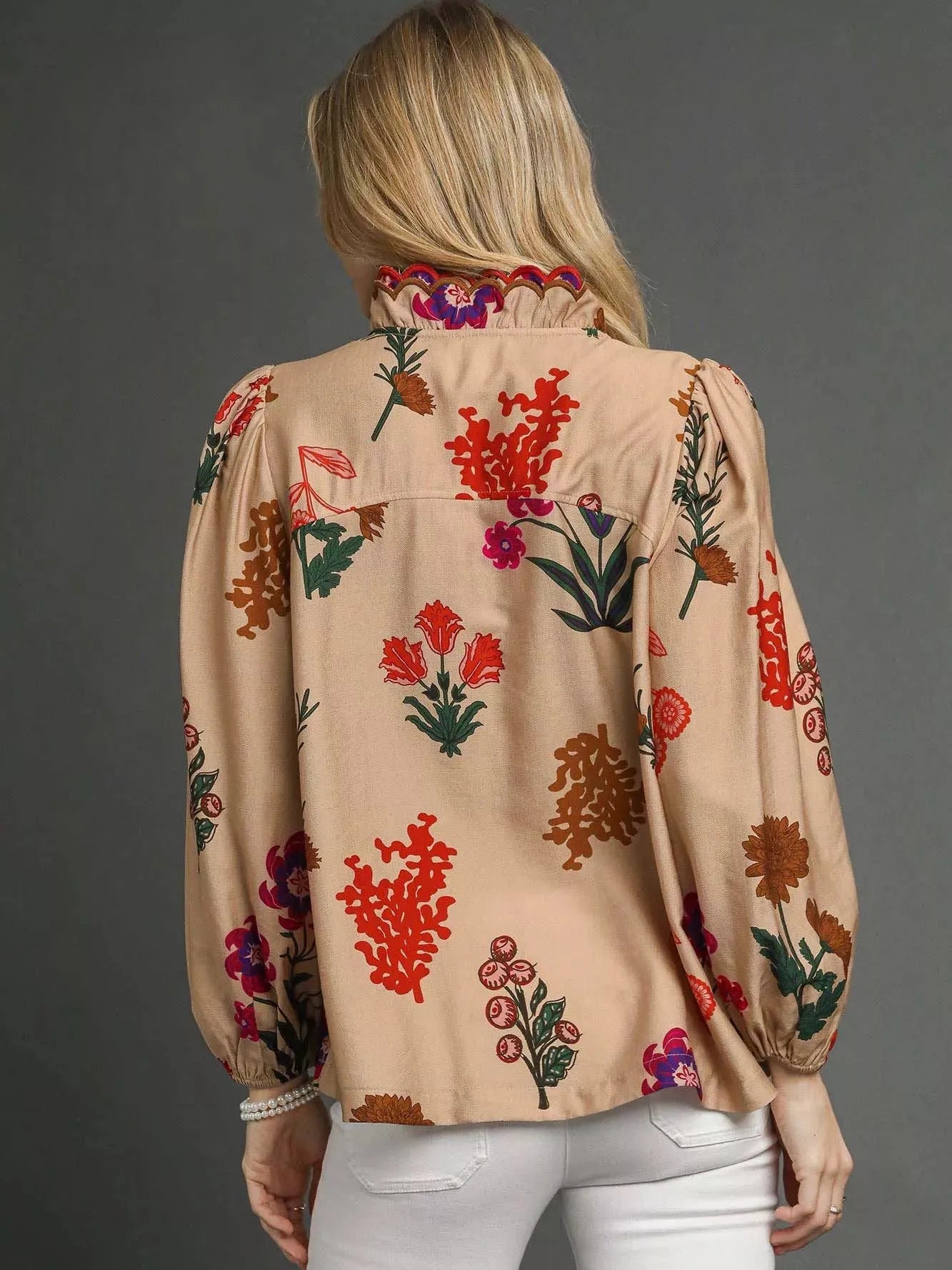 Umgee Scallop Serenade Scalloped Neckline Floral Blouse-Women's Shirts & Tops-Shop Z & Joxa