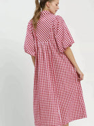 Umgee Scarlet Sunday Puff Sleeve Plaid Midi Dress-Women's Dresses-Shop Z & Joxa