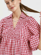 Umgee Scarlet Sunday Puff Sleeve Plaid Midi Dress-Women's Dresses-Shop Z & Joxa