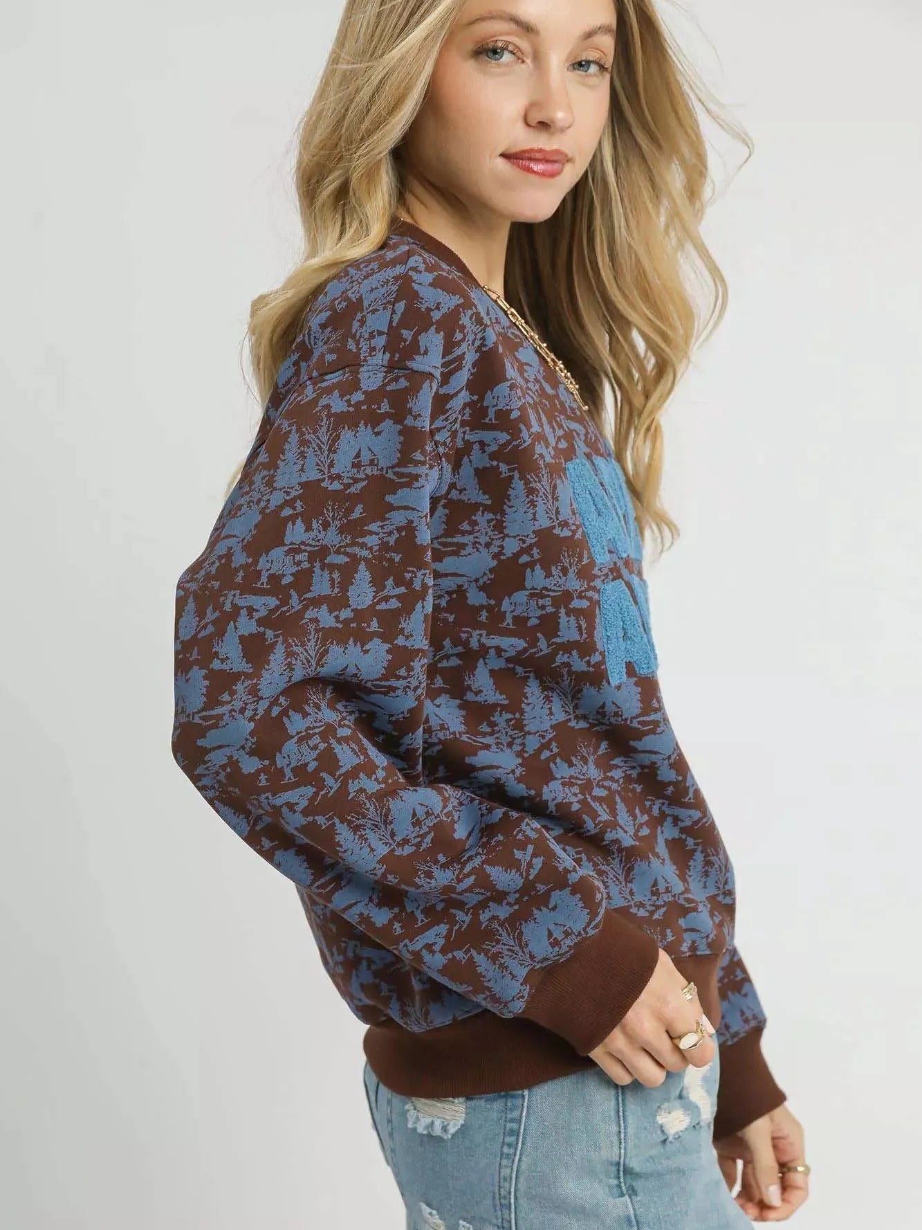 Umgee Scenic Stroll Apres All Day Casual Sweatshirt in Brown-Women's Shirts & Tops-Shop Z & Joxa