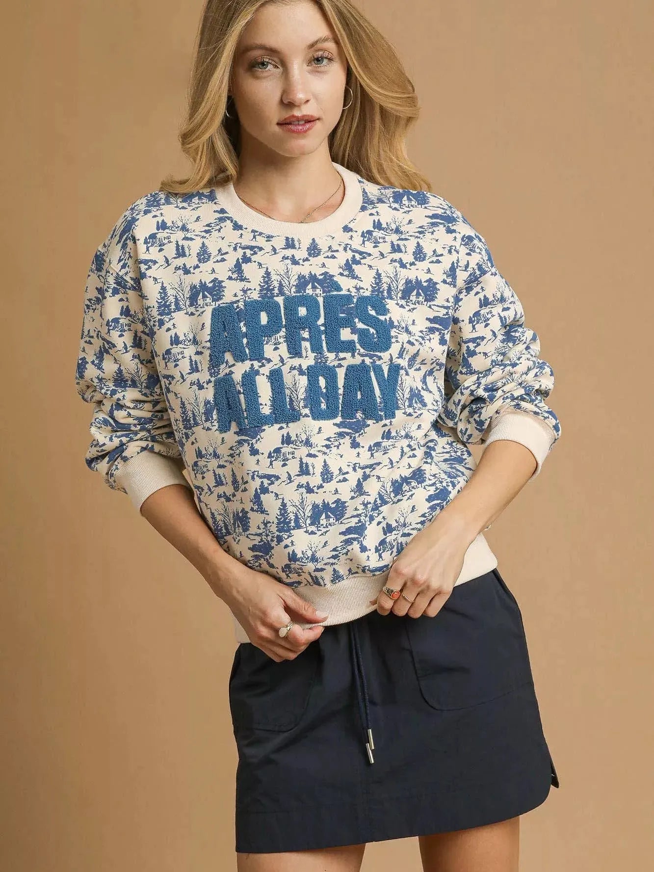 Umgee Scenic Stroll Apres All Day Casual Sweatshirt in Ecru-Women's Shirts & Tops-Shop Z & Joxa