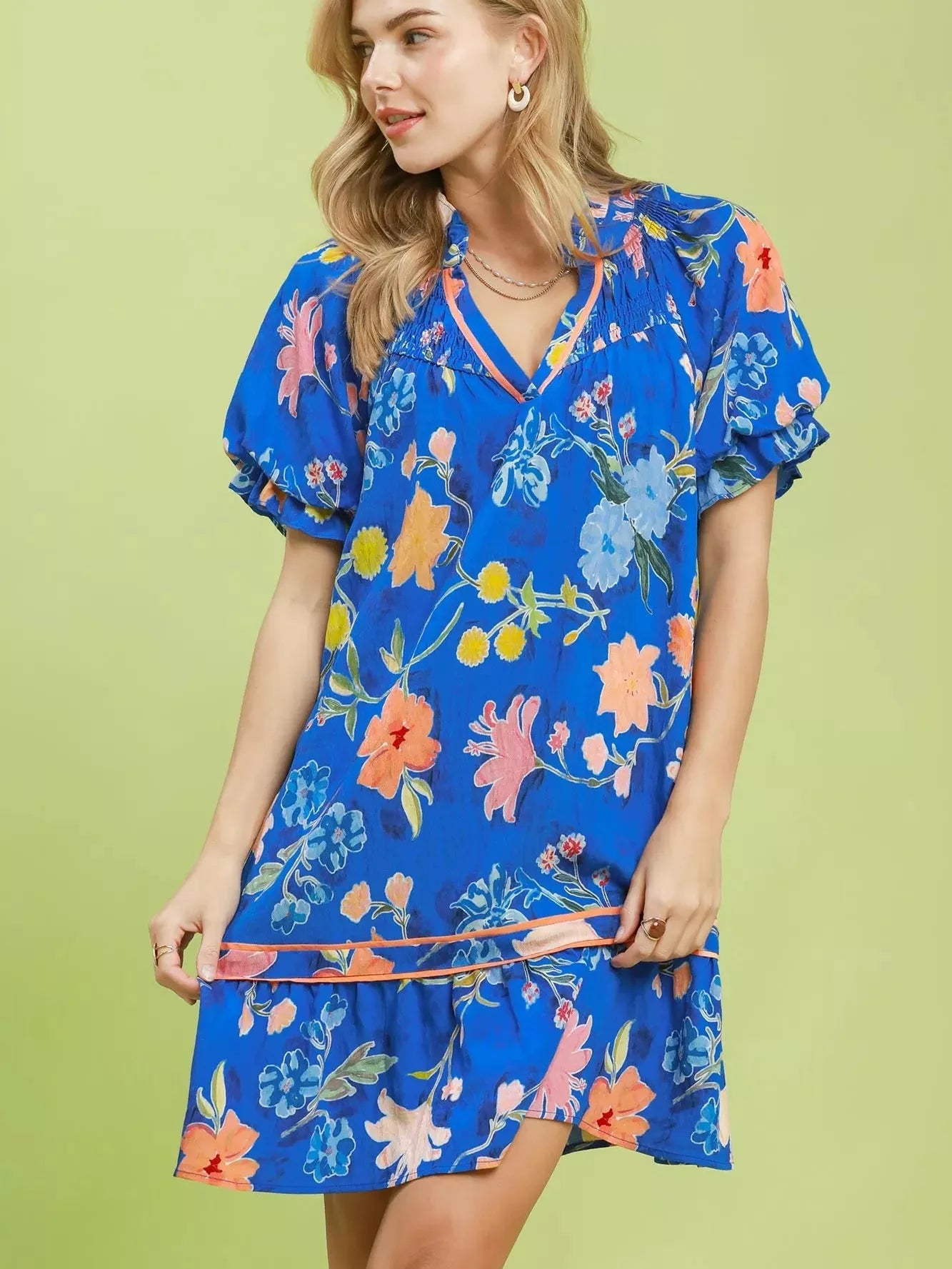 Umgee Seaside Petals Ruffle Hem Floral Mini Dress-Women's Dresses-Shop Z & Joxa