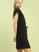 Umgee Seaside Scallop Linen Mini Dress with Scallop Hem in Black-Women's Dresses-Shop Z & Joxa