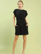 Umgee Seaside Scallop Linen Mini Dress with Scallop Hem in Black-Women's Dresses-Shop Z & Joxa