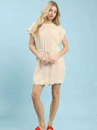 Umgee Seaside Scallop Linen Mini Dress with Scallop Hem in Oatmeal-Women's Dresses-Shop Z & Joxa
