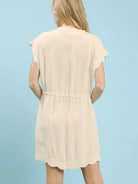 Umgee Seaside Scallop Linen Mini Dress with Scallop Hem in Oatmeal-Women's Dresses-Shop Z & Joxa