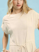 Umgee Seaside Scallop Linen Mini Dress with Scallop Hem in Oatmeal-Women's Dresses-Shop Z & Joxa