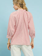 Umgee Seaside Stripes Pink V-Neck Button Down Top-Women's Shirts & Tops-Shop Z & Joxa