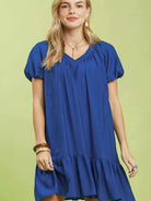 Umgee Simply Blue Ruffle Hem Shift Mini Dress-Women's Dresses-Shop Z & Joxa