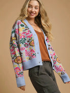Umgee Sky Petal Floral Knit Button-Up Cardigan in Blue-Women's Shirts & Tops-Shop Z & Joxa