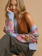 Umgee Sky Petal Floral Knit Button-Up Cardigan in Blue-Women's Shirts & Tops-Shop Z & Joxa