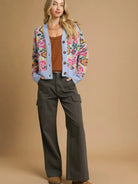Umgee Sky Petal Floral Knit Button-Up Cardigan in Blue-Women's Shirts & Tops-Shop Z & Joxa