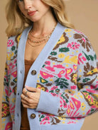 Umgee Sky Petal Floral Knit Button-Up Cardigan in Blue-Women's Shirts & Tops-Shop Z & Joxa