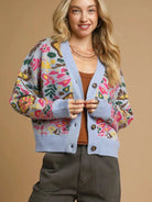 Umgee Sky Petal Floral Knit Button-Up Cardigan in Blue-Women's Shirts & Tops-Shop Z & Joxa