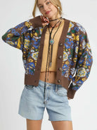 Umgee Sky Petal Floral Knit Button-Up Cardigan in Brown-Women's Shirts & Tops-Shop Z & Joxa