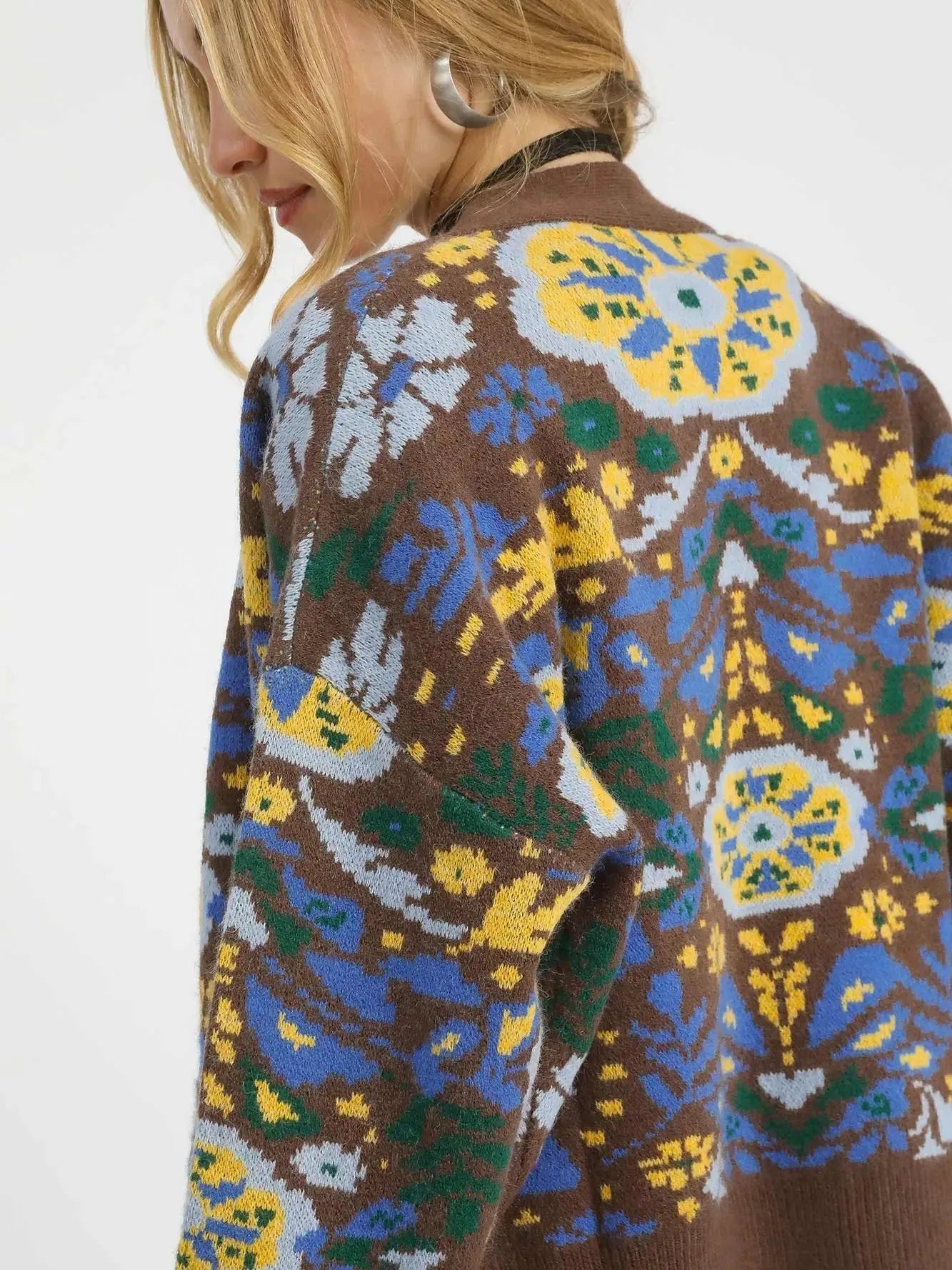 Umgee Sky Petal Floral Knit Button-Up Cardigan in Brown-Women's Shirts & Tops-Shop Z & Joxa