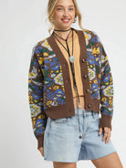 Umgee Sky Petal Floral Knit Button-Up Cardigan in Brown-Women's Shirts & Tops-Shop Z & Joxa