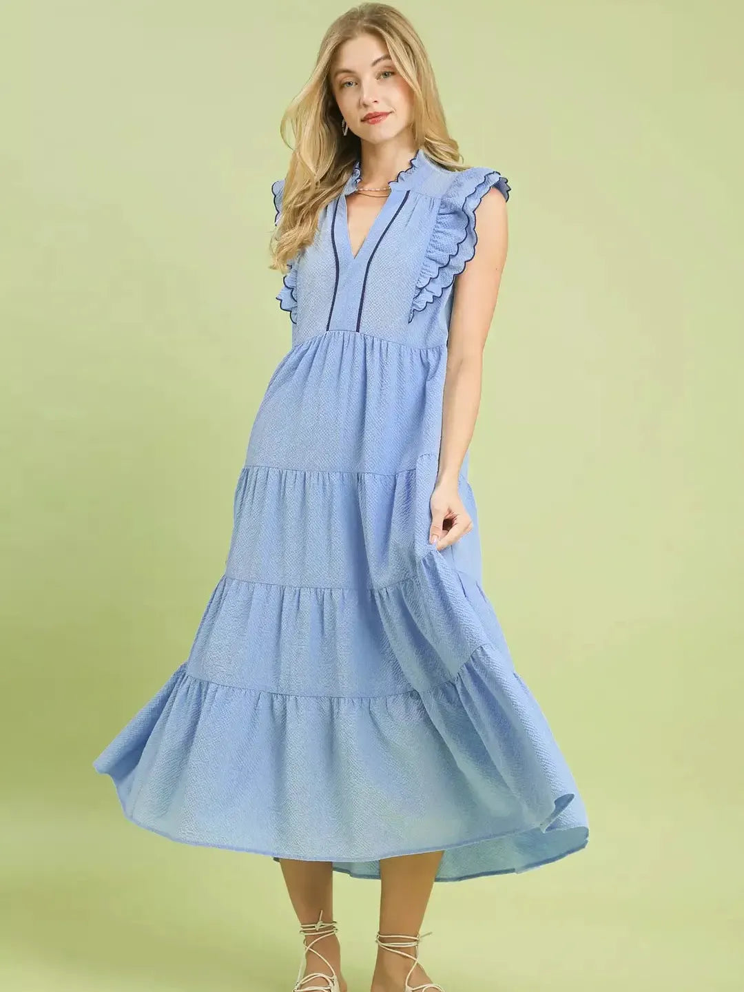 Umgee Skyline Ruffle Sleeve Tiered Midi Dress-Women's Dresses-Shop Z & Joxa