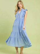 Umgee Skyline Ruffle Sleeve Tiered Midi Dress-Women's Dresses-Shop Z & Joxa