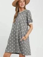 Umgee Smoky Blooms Floral Textured Puff Sleeve Mini Dress-Women's Dresses-Shop Z & Joxa