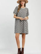 Umgee Smoky Blooms Floral Textured Puff Sleeve Mini Dress-Women's Dresses-Shop Z & Joxa