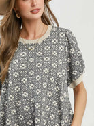Umgee Smoky Blooms Floral Textured Puff Sleeve Mini Dress-Women's Dresses-Shop Z & Joxa