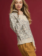 Umgee Snow Leopard Quarter-Zip Knit Sweater-Women's Shirts & Tops-Shop Z & Joxa