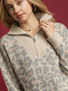 Umgee Snow Leopard Quarter-Zip Knit Sweater-Women's Shirts & Tops-Shop Z & Joxa